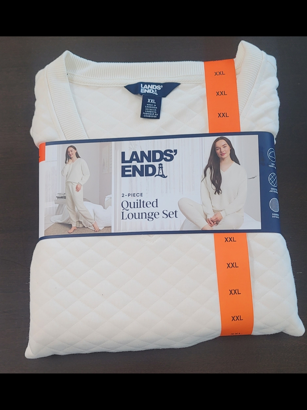 Lands' End Cream Quilted 2-Piece Lounge Set